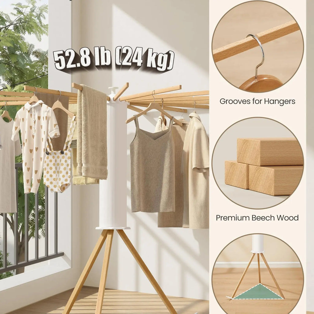 SONGMICS Clothes Drying Rack Foldable, Rotary Tripod Laundry Drying Rack, Rotatable Portable Floor Standing Clothes Airer, Laundry Room Balcony