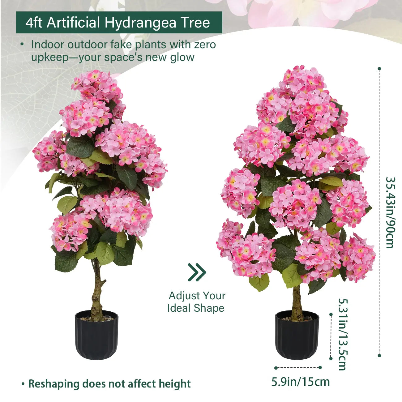 2 Pcs 3Ft Artificial Hydrangea Flower Pot, Realistic Silk Hydrangea Flower Tree with Decorative Pebbles and Planter, Suitable for Home, Office, Patio, Porch, Indoor and Outdoor Decoration Tiktokshopspringglowup