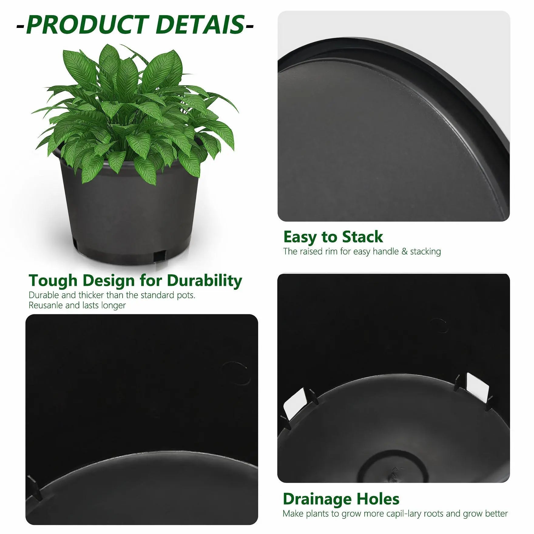 Findmall 10PC Black Trade Gal Root Garden Containers, Premium Nursery Garden Planters, Flower Pots for Home Improvement, Garden Planter, Flower Pot,Summervibes