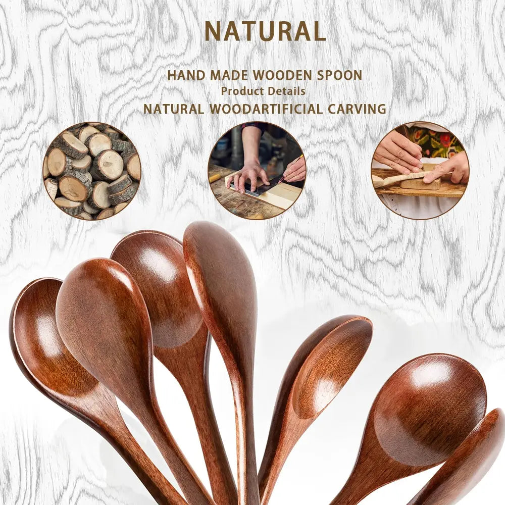 Natural Wooden Spoon Set, 4/6 Counts Durable Eco‑Friendly Long-Handle Cooking Spoons in Multiple Sizes for Kitchen Cooking, Baking and Serving Kitchen Utensils Tool Wooden Cooking Tools #GLOBAL PICKS