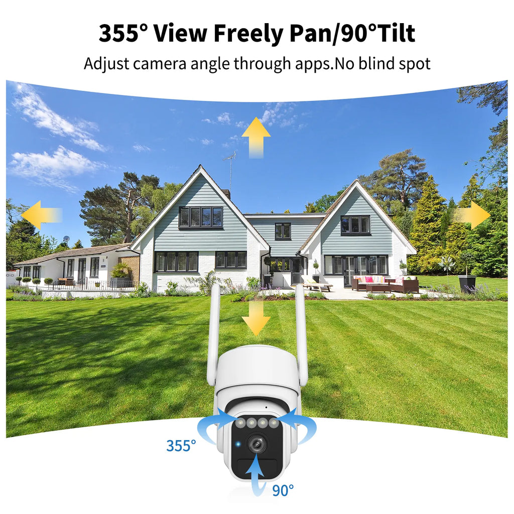 Solar Security Cameras Wireless Outdoor, 360°View, Color Night Vision, Sd/Cloud Storage, Auto Tracking, 2-Way Talk, 2.4Ghz Wifi, IP65 Waterproof