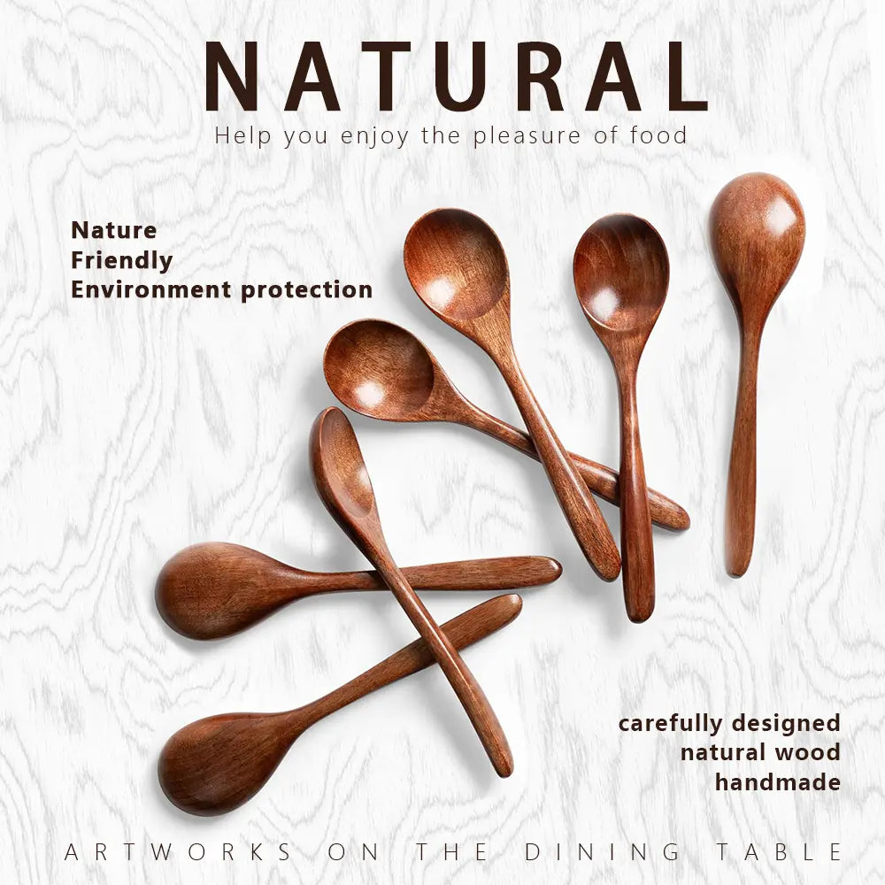 Natural Wooden Spoon Set, 4/6 Counts Durable Eco‑Friendly Long-Handle Cooking Spoons in Multiple Sizes for Kitchen Cooking, Baking and Serving Kitchen Utensils Tool Wooden Cooking Tools #GLOBAL PICKS