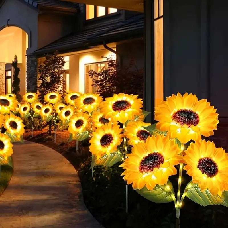 4-Pack Solar LED Sunflower Garden Lights, Energy Efficient Garden Lighting Decorations, Night Lights for Terrace, Lawn, Deck and Porch Decorations, IPX4 Waterproof, Durable Plastic Flower Solar Garden Lights