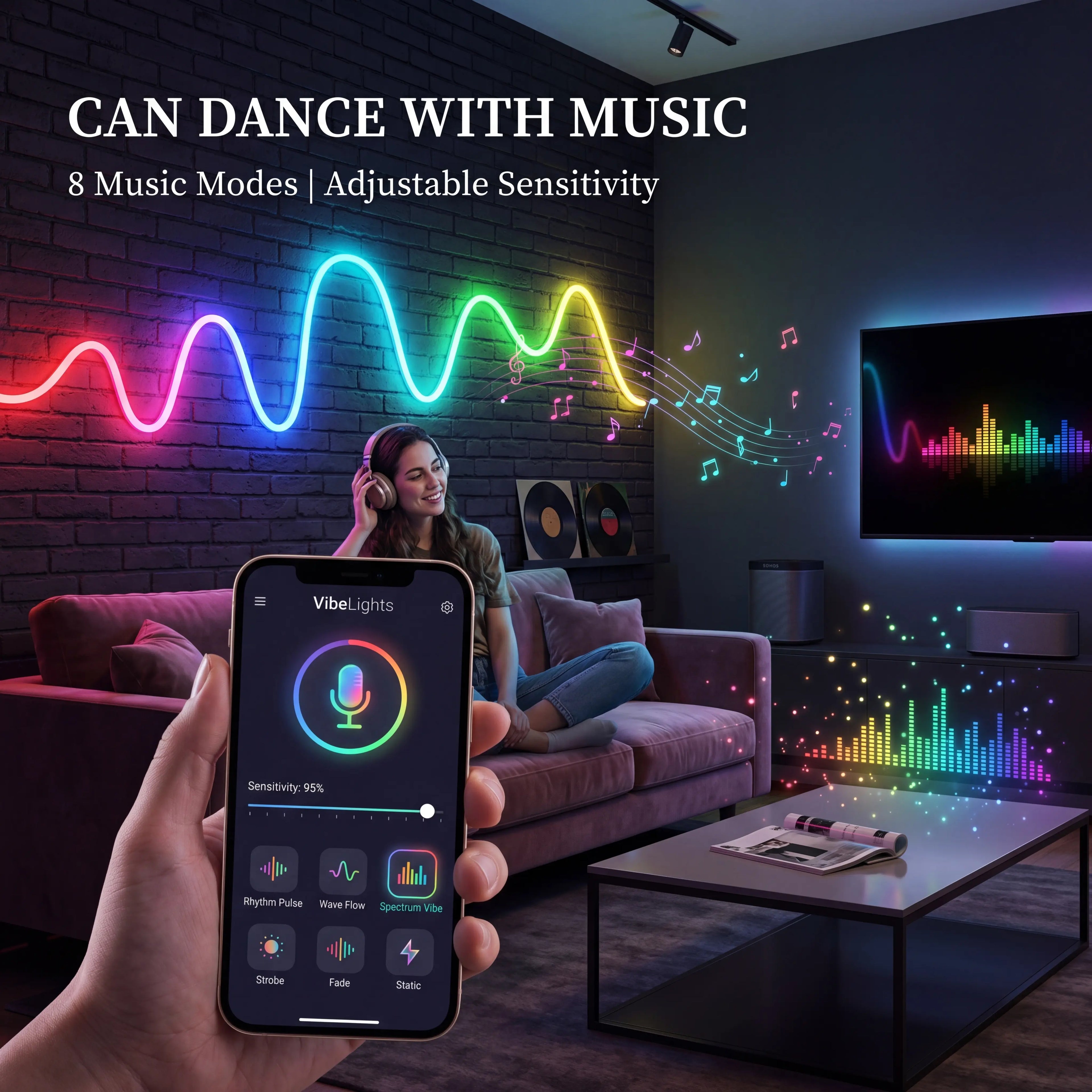 5M Rgbic,Neon Light Strip, Bluetooth APP Controlled LED Mood Lighting with Music Sync & Remote Control, USB Powered Lights for Bedroom, Gaming Room & Party Decor