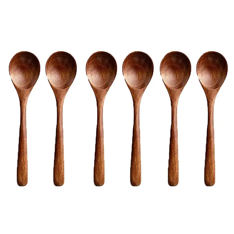 Natural Wooden Spoon Set, 4/6 Counts Durable Eco‑Friendly Long-Handle Cooking Spoons in Multiple Sizes for Kitchen Cooking, Baking and Serving Kitchen Utensils Tool Wooden Cooking Tools #GLOBAL PICKS