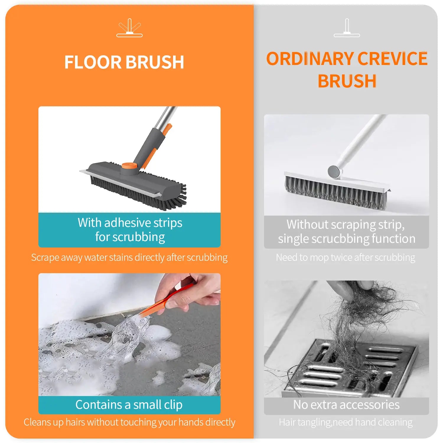 AIR U Floor Scrub Brush Bathtub Brush with Long Handle 3 in 1 Scrape and Heavy-Duty Stiff Bristle Scrubber Brush for Cleaning Shower Bathroom Patio Garage Kitchen Wall and Deck Cleaning Supplies for Home Essential Items for Home Christmas Gifts
