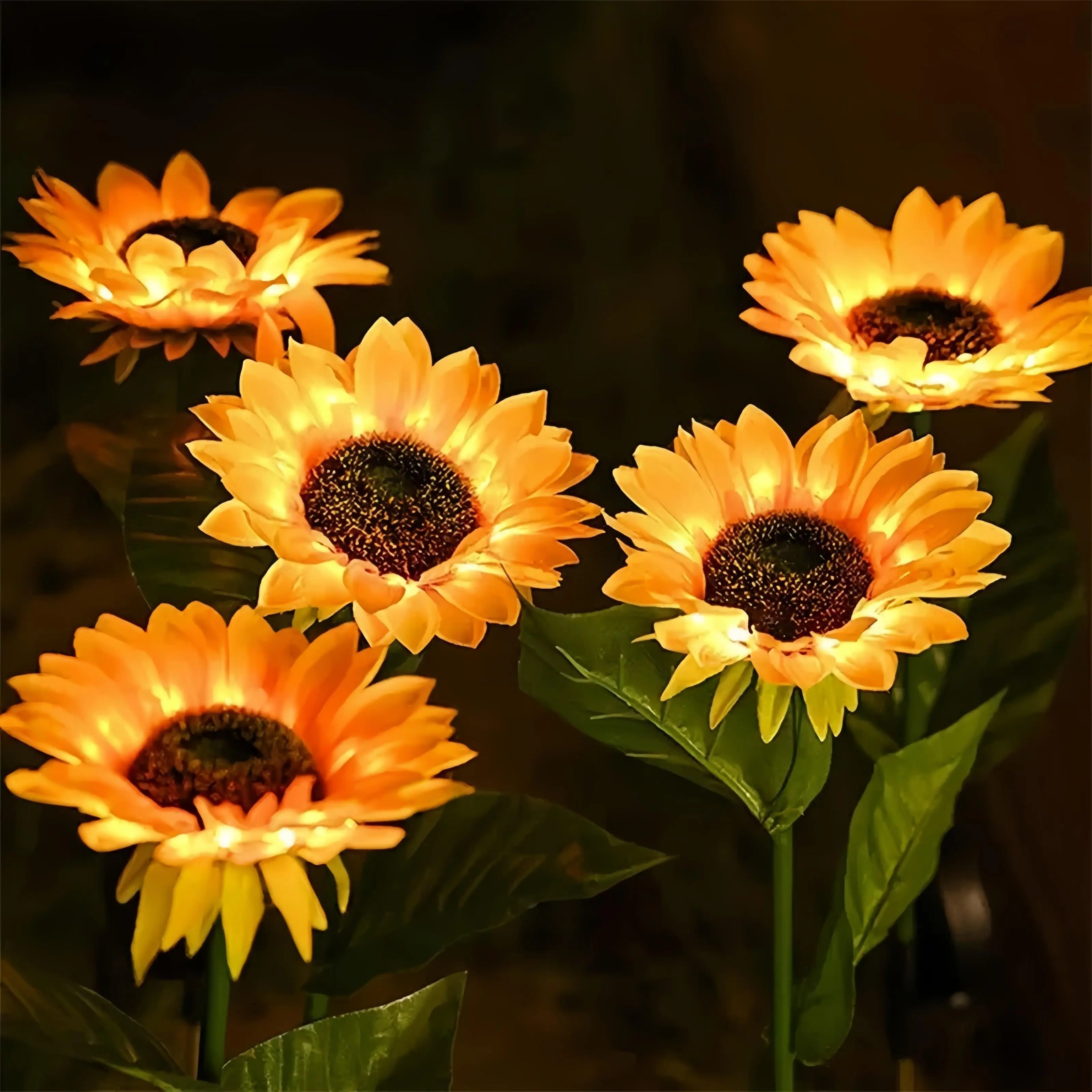 4-Pack Solar LED Sunflower Garden Lights, Energy Efficient Garden Lighting Decorations, Night Lights for Terrace, Lawn, Deck and Porch Decorations, IPX4 Waterproof, Durable Plastic Flower Solar Garden Lights