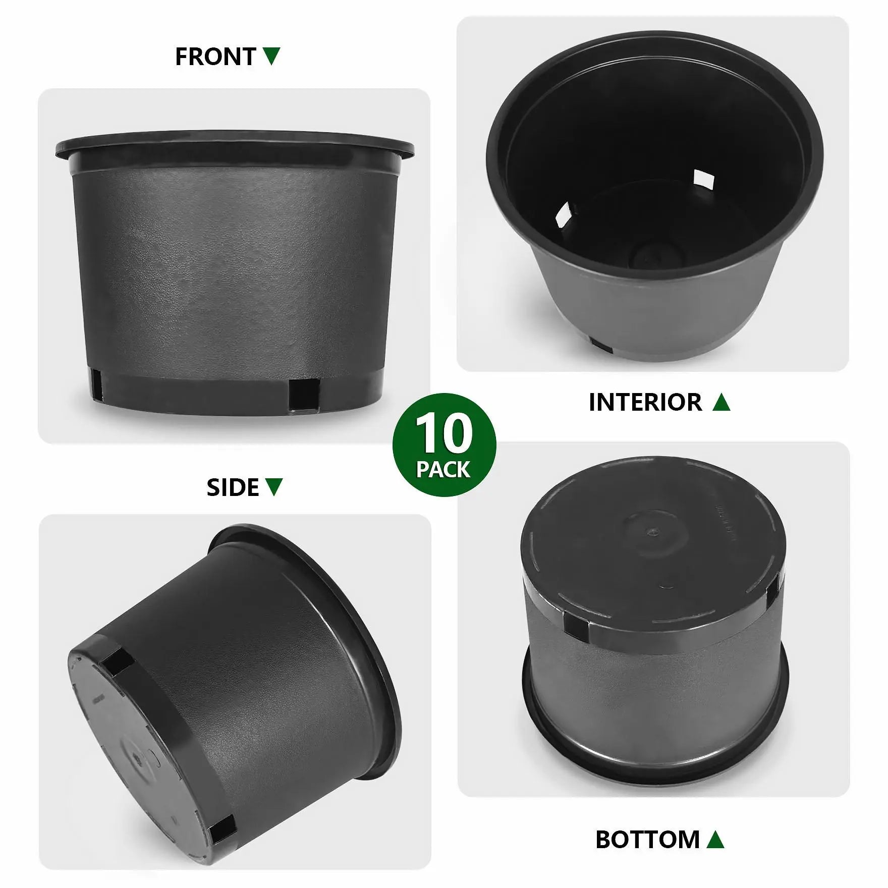 Findmall 10PC Black Trade Gal Root Garden Containers, Premium Nursery Garden Planters, Flower Pots for Home Improvement, Garden Planter, Flower Pot,Summervibes