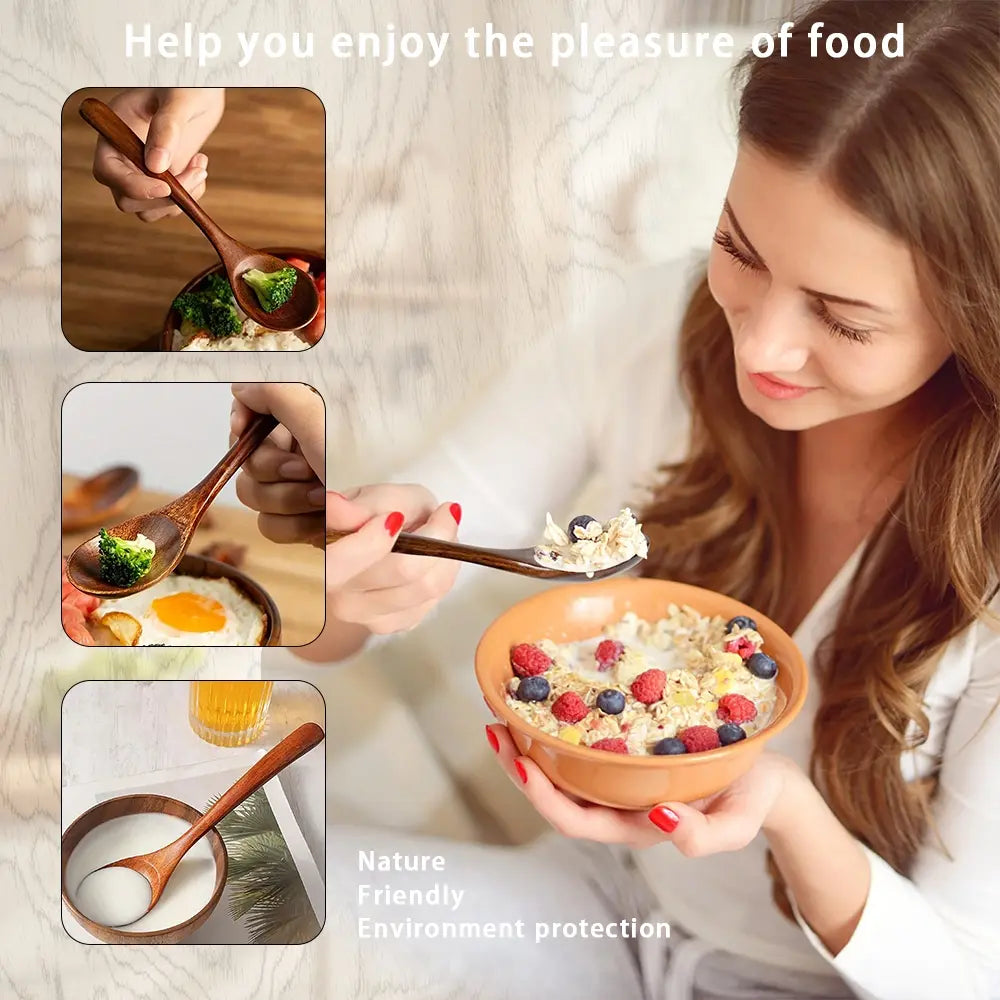 Natural Wooden Spoon Set, 4/6 Counts Durable Eco‑Friendly Long-Handle Cooking Spoons in Multiple Sizes for Kitchen Cooking, Baking and Serving Kitchen Utensils Tool Wooden Cooking Tools #GLOBAL PICKS