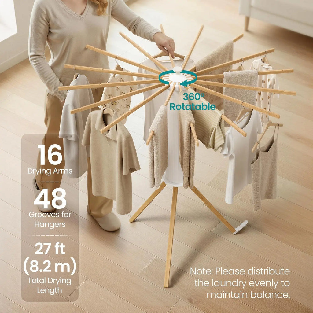 SONGMICS Clothes Drying Rack Foldable, Rotary Tripod Laundry Drying Rack, Rotatable Portable Floor Standing Clothes Airer, Laundry Room Balcony