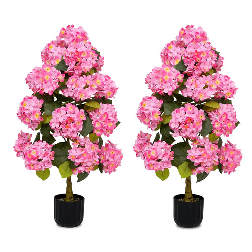 2 Pcs 3Ft Artificial Hydrangea Flower Pot, Realistic Silk Hydrangea Flower Tree with Decorative Pebbles and Planter, Suitable for Home, Office, Patio, Porch, Indoor and Outdoor Decoration Tiktokshopspringglowup
