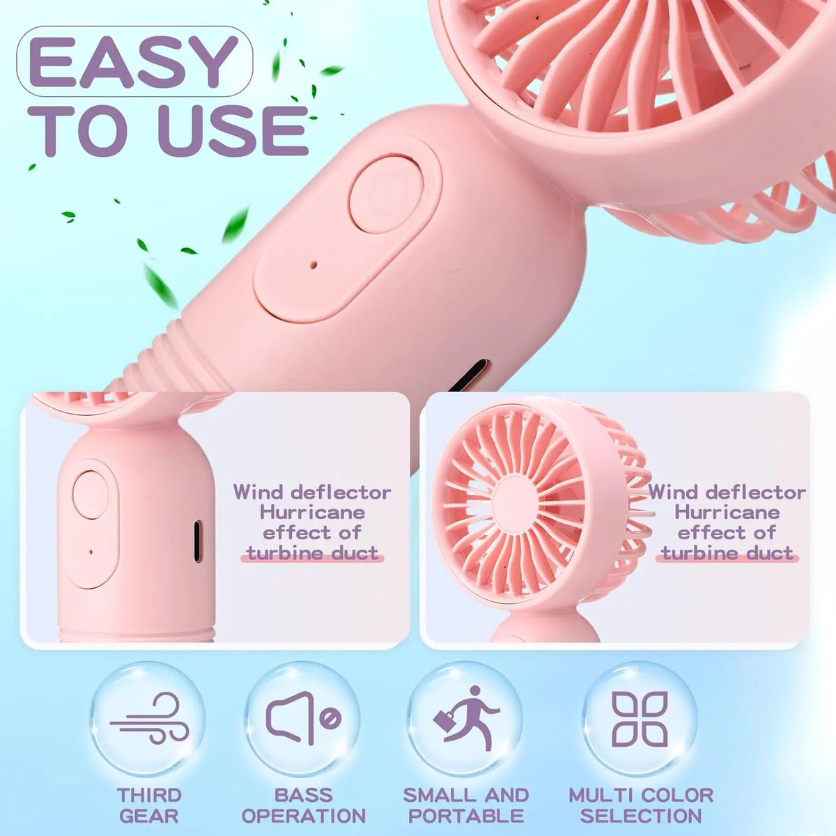 Portable Handheld Fan, USB Rechargeable Fan with 3 Speed Modes, Mini Electric Fan Eyelash Fan Small Personal Fan for Stylish Girl Kids Women Men Travel Bedroom Multiple Colors Available Office Outdoor Travel Camping