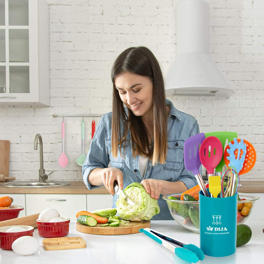 DIJA Silicone Cooking Utensils Set, 31Pcs Kitchen Utensils Set, Heat Resistant Non-Stick Silicone Spatula Set with Stainless Steel Handle Bpa-Free Kitchen Cooking Tools Set - Colorful