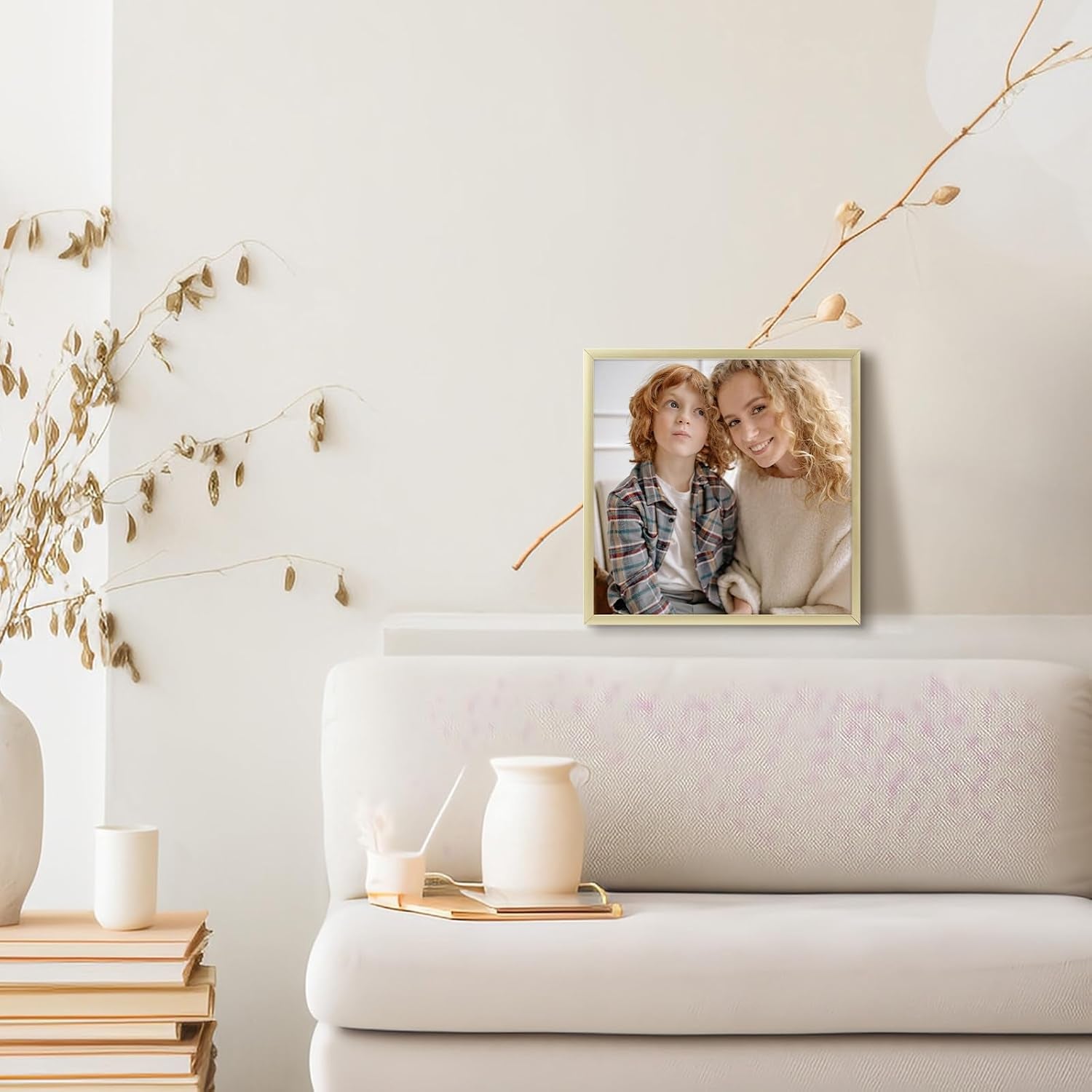, 8X8 Aluminum Picture Frame - 8 X 8 Gold Frame with Removable Mat for 4 X 4 Photo - 8 by 8 Durable Metal Frame with Real Glass - Sawtooth Hanger for Easy Wall Display - 1 Pack