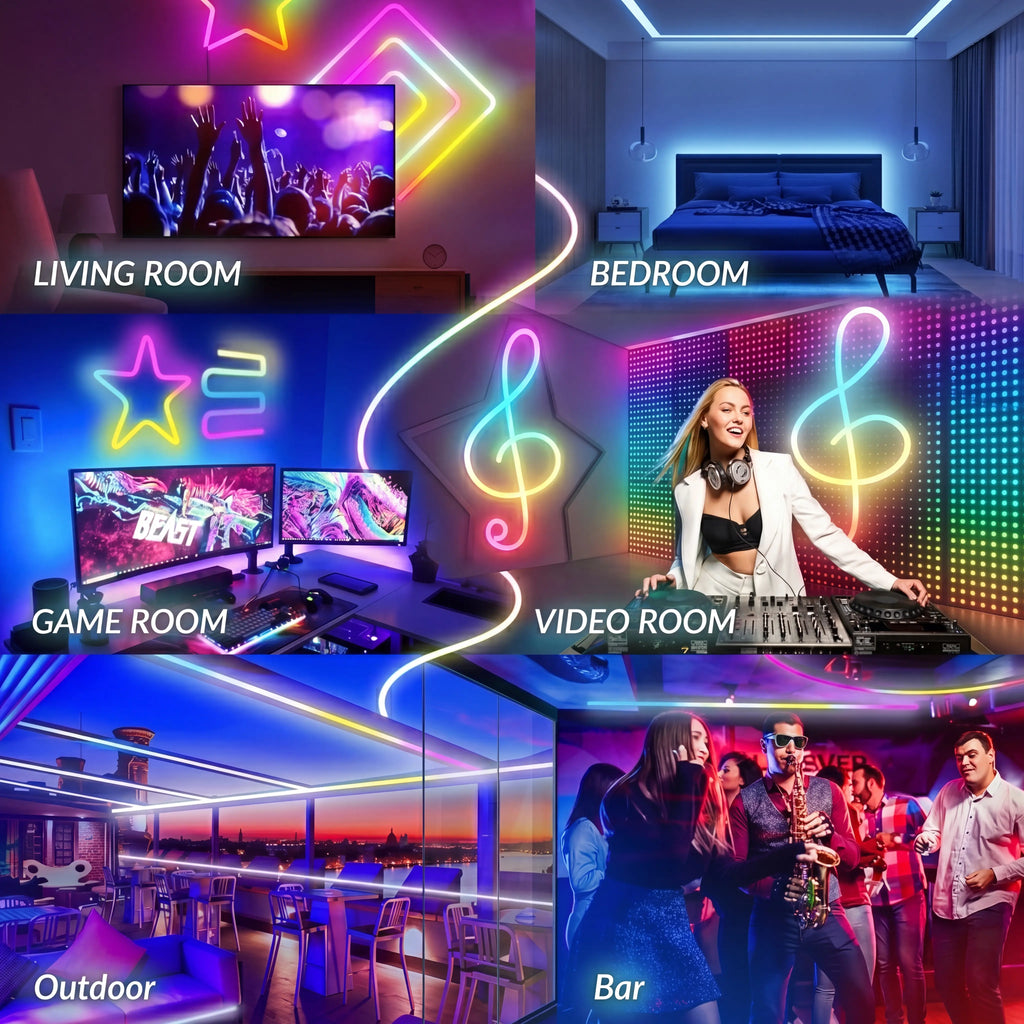 5M Rgbic,Neon Light Strip, Bluetooth APP Controlled LED Mood Lighting with Music Sync & Remote Control, USB Powered Lights for Bedroom, Gaming Room & Party Decor