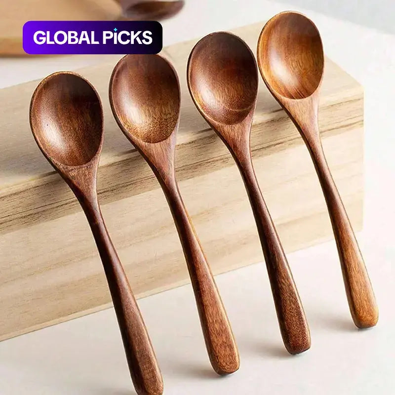 Natural Wooden Spoon Set, 4/6 Counts Durable Eco‑Friendly Long-Handle Cooking Spoons in Multiple Sizes for Kitchen Cooking, Baking and Serving Kitchen Utensils Tool Wooden Cooking Tools #GLOBAL PICKS