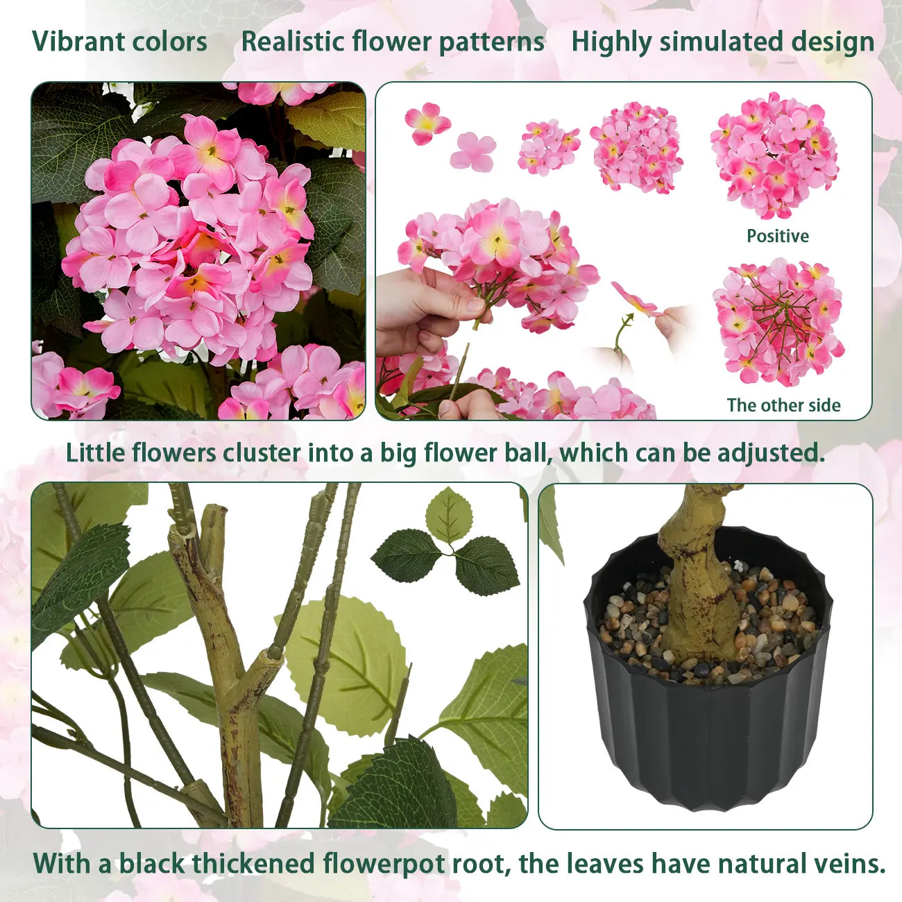 2 Pcs 3Ft Artificial Hydrangea Flower Pot, Realistic Silk Hydrangea Flower Tree with Decorative Pebbles and Planter, Suitable for Home, Office, Patio, Porch, Indoor and Outdoor Decoration Tiktokshopspringglowup