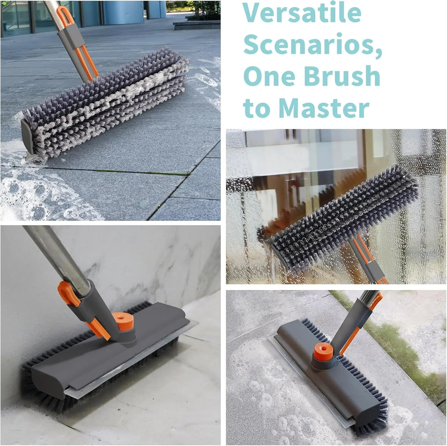 AIR U Floor Scrub Brush Bathtub Brush with Long Handle 3 in 1 Scrape and Heavy-Duty Stiff Bristle Scrubber Brush for Cleaning Shower Bathroom Patio Garage Kitchen Wall and Deck Cleaning Supplies for Home Essential Items for Home Christmas Gifts