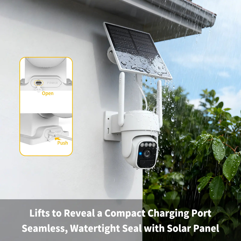 Solar Security Cameras Wireless Outdoor, 360°View, Color Night Vision, Sd/Cloud Storage, Auto Tracking, 2-Way Talk, 2.4Ghz Wifi, IP65 Waterproof