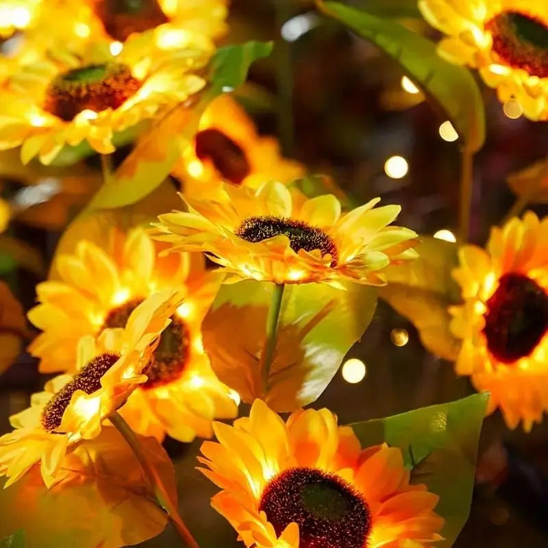 4-Pack Solar LED Sunflower Garden Lights, Energy Efficient Garden Lighting Decorations, Night Lights for Terrace, Lawn, Deck and Porch Decorations, IPX4 Waterproof, Durable Plastic Flower Solar Garden Lights