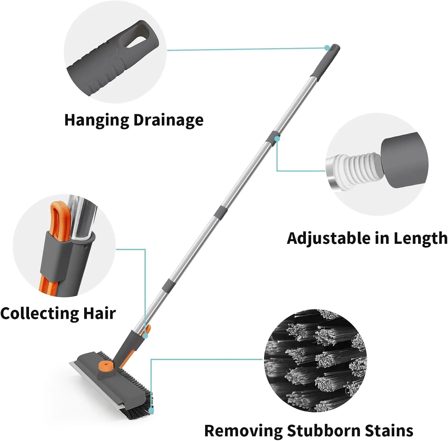 AIR U Floor Scrub Brush Bathtub Brush with Long Handle 3 in 1 Scrape and Heavy-Duty Stiff Bristle Scrubber Brush for Cleaning Shower Bathroom Patio Garage Kitchen Wall and Deck Cleaning Supplies for Home Essential Items for Home Christmas Gifts