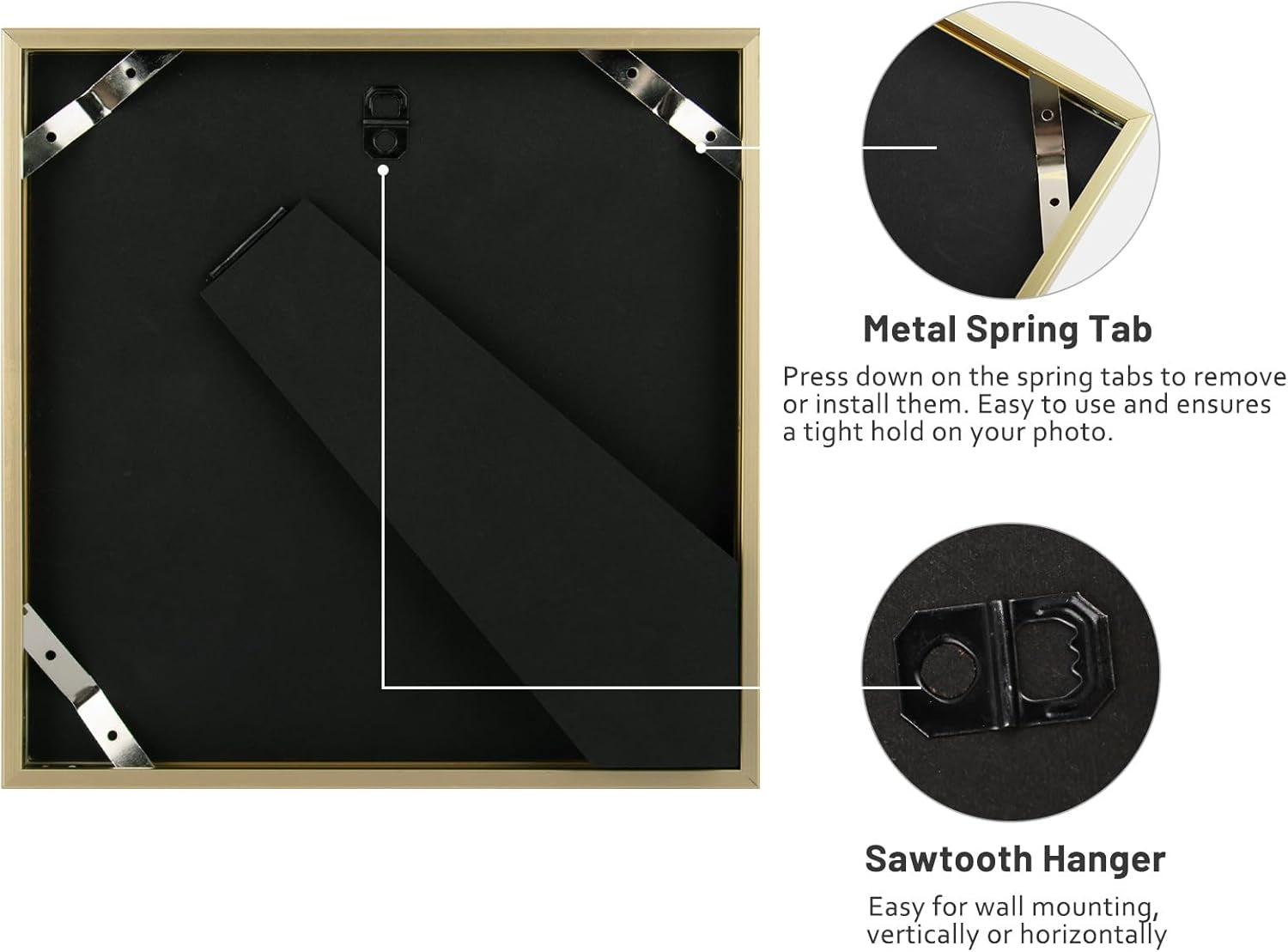 , 8X8 Aluminum Picture Frame - 8 X 8 Gold Frame with Removable Mat for 4 X 4 Photo - 8 by 8 Durable Metal Frame with Real Glass - Sawtooth Hanger for Easy Wall Display - 1 Pack